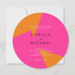 Invitación circular de boda moderna y colorida