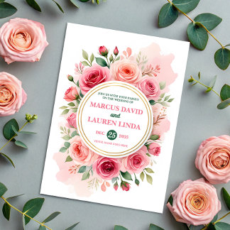 Invitación Circular Rose Frame Watercolor Wedding Invitation