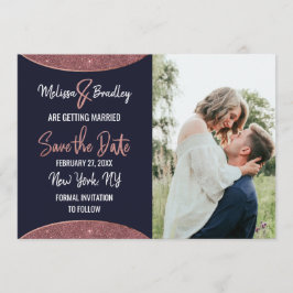Invitación Circular Save the Date de Rosa Dorado Brillo Azul 