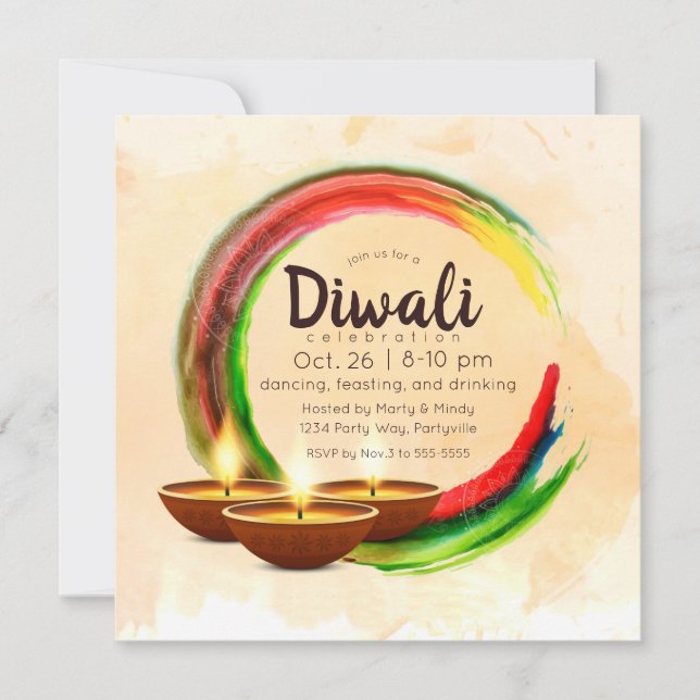 Invitación Círculo acuático Diwali Diyas (Anverso)