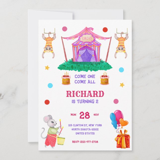 Invitación Círculo Carnaval Colorido Fiesta de Cumpleaños (Anverso)