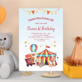 Invitación Círculo Carnaval Niños Primer Cumpleaños