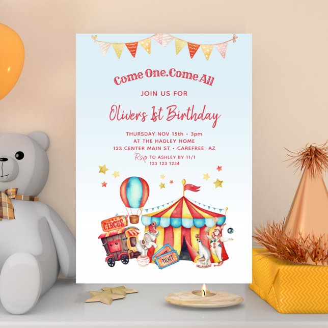 Invitación Círculo Carnaval Niños Primer Cumpleaños (Subido por el creador)