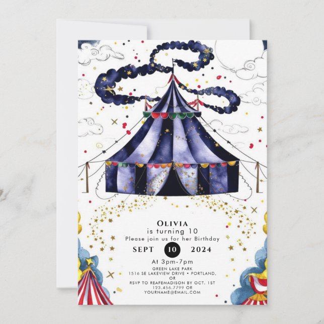 Invitación Círculo colorido celeste Cumpleaños (Anverso)