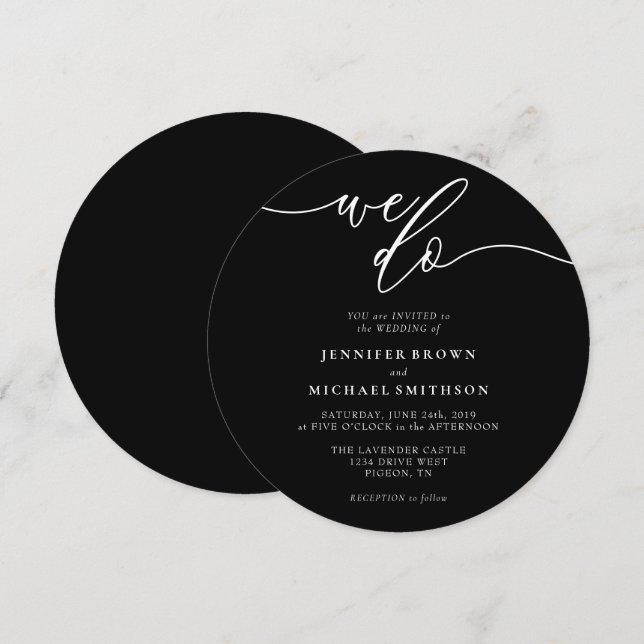 Invitación Círculo de boda Black Signature We Do (Anverso / Reverso)