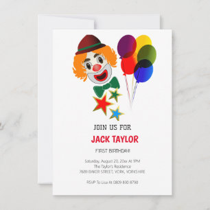 Invitación Círculo de Carnaval, payaso, primer cumpleaños de