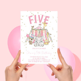 Invitación Círculo de Carnaval Rosa 5 cumpleaños