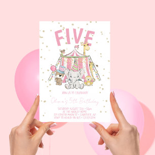 Invitación Círculo de Carnaval Rosa 5 cumpleaños