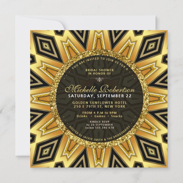 Invitación Círculo de ducha de novia de girasol geométrico in (Reverso)