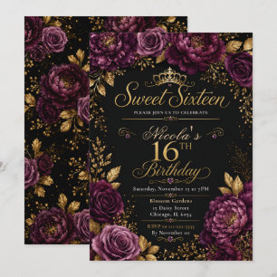 Invitación Circulo de Dulces Dieciséis de Ciruela y Oro