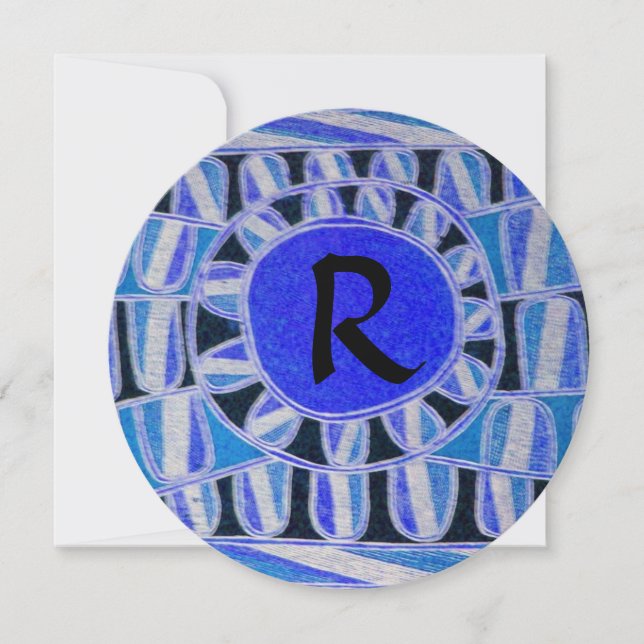 Invitación CÍRCULO DE ENERGÍA SOLAR SOL MONOGRAMA, Azul Negro (Anverso)