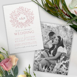 Invitación Circulo de hojas polvoriento de Rubor dibujado a m