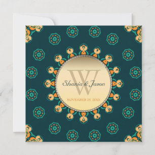 Invitación Círculo de Monograma Geo Gems Bodas Teal Oro