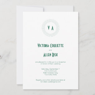 Invitación Círculo de Monograma Verde Minimalista Recepción