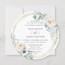 Invitación Círculo de oro Rústico floral de marfil Eucalyptus