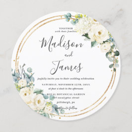 Invitación Círculo de oro Rústico floral de marfil Eucalyptus