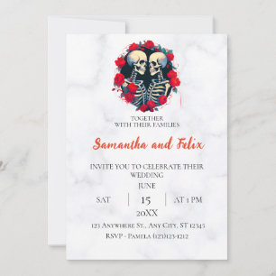 Invitación Círculo de Rosa Esqueleto Boda de Mármol