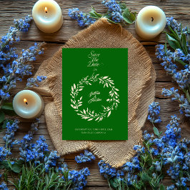 Invitación Círculo de verde esmeralda y champán, salva la fec