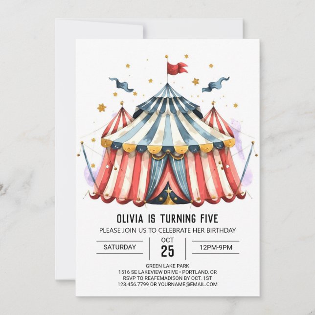 Invitación Círculo del Carnaval de Niños Pastel Cumpleaños (Anverso)