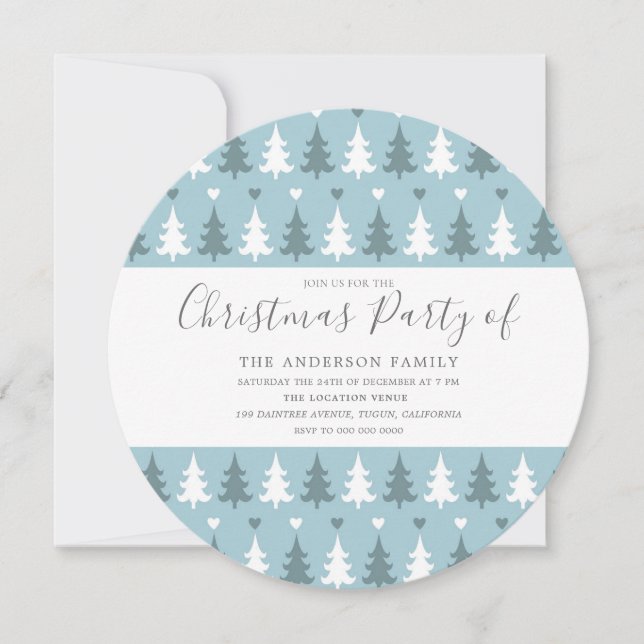 Invitación Círculo Fiesta de Navidades Gris Azul del Árbol de (Anverso)
