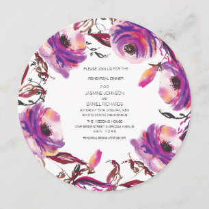 Invitación Círculo floral púrpura de la cena del ensayo de la