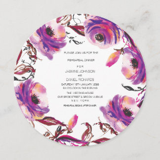 Invitación Círculo floral púrpura de la cena del ensayo de la
