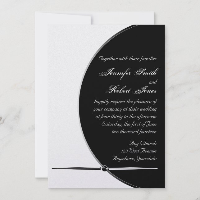 Invitación Círculo moderno blanco negro - Posh Wedting (Anverso)