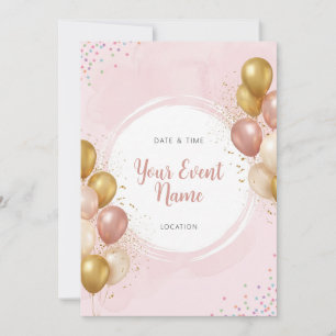 Invitación Círculo Pintado de Globo de Oro con Acuarela Rosad