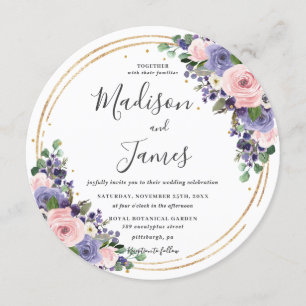 Invitación Círculo Purpurina de oro Boda floral de Rubor Lave