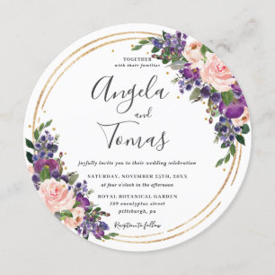 Invitación Círculo Purpurina de oro Boda morado de Rubor