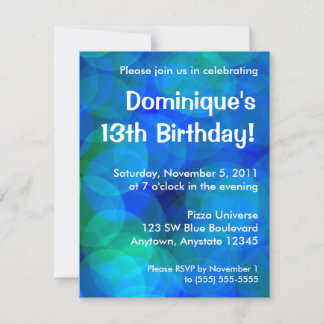 Invitación Círculos abstractos azules y verdes fiesta de cump