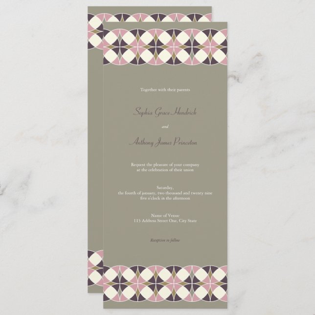 Invitación Círculos Art Deco Banda Elegante Boda Vintage (Anverso / Reverso)