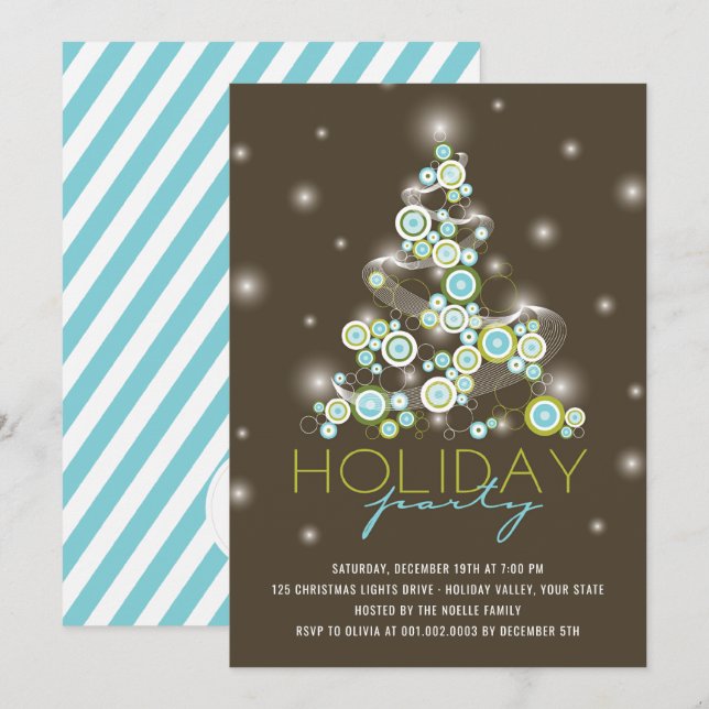 Invitación Círculos azules paralizan fiesta navideña de árbol (Anverso / Reverso)