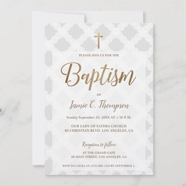 Invitación Círculos blancos grises simples Bautismo moderno d (Anverso)