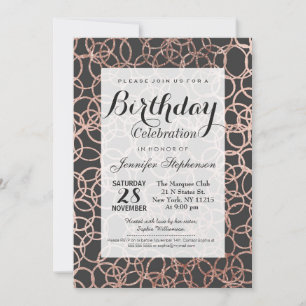 Invitación Círculos color de rosa modernos del oro en negro
