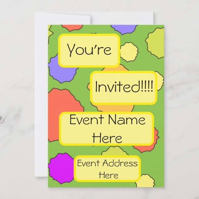 Invitación Círculos coloridos funky retro (Anverso)