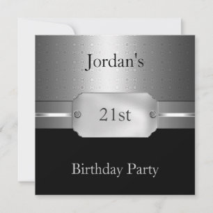 Invitación Círculos de Metal Plateado Negro Cumpleaños 21 Hom