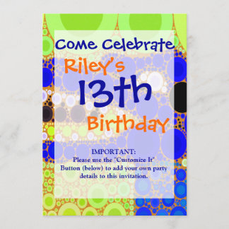 Invitación Círculos retro de cocodrilo azul divertido mosaico