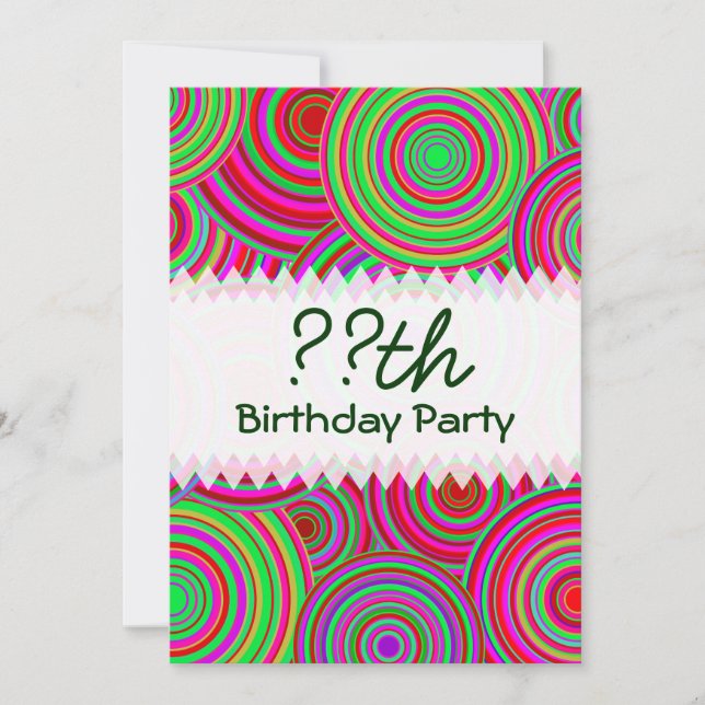 Invitación Círculos retro rosados y verdes cumpleaños (Anverso)