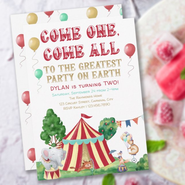 Invitación Circus Animals y Big Top Any Age Photo Birday (Subido por el creador)