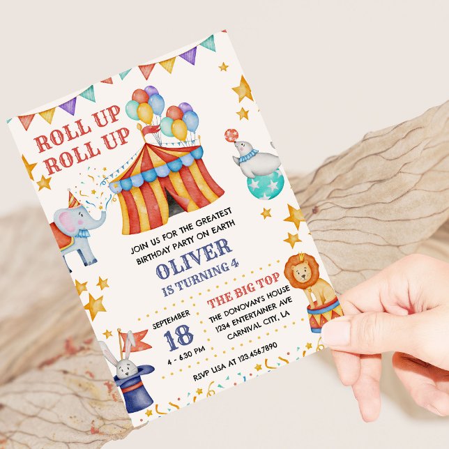 Invitación Circus Big Top Cute Animals Niños Fiesta de cumple (Circus theme kids birthday party invitation)