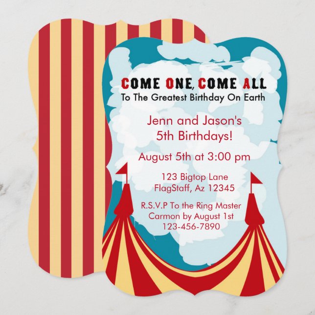 Invitación Circus Birthday Invitation (Anverso / Reverso)