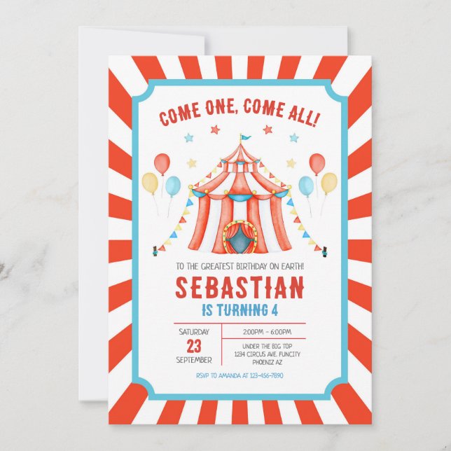 Invitación Circus Carnival Birthday Invitation (Anverso)