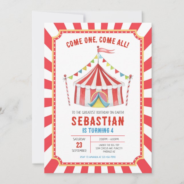 Invitación Circus Carnival Birthday Invitation (Anverso)