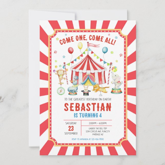 Invitación Circus Carnival Birthday Invitation (Anverso)