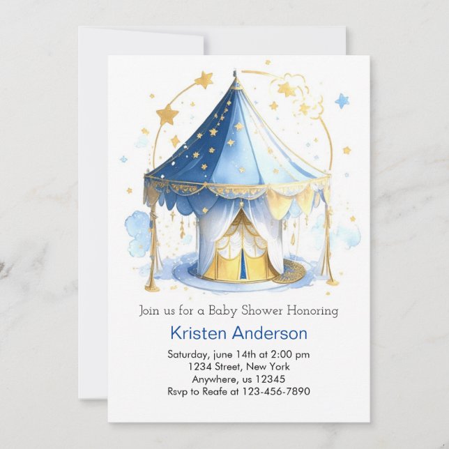 Invitación Circus Carousel Adventure Awaits Boy Baby Shower (Anverso)