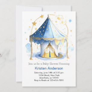 Invitación Circus Carousel Adventure Awaits Boy Baby Shower