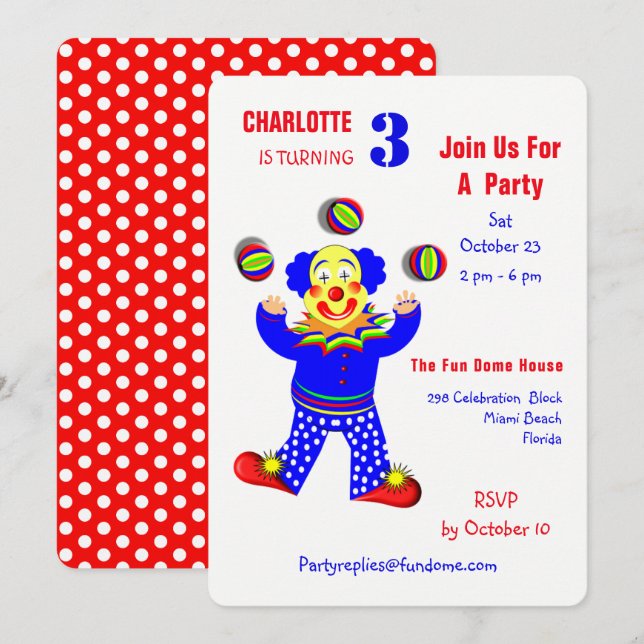 Invitación Circus Clowns Divertido Niños Fiesta de cumpleaños (Anverso / Reverso)