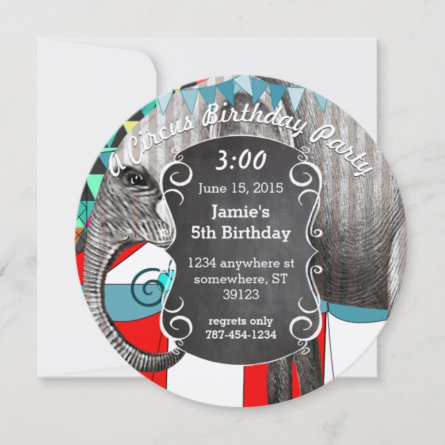 Invitación Circus Elephant Birthday Party Invitation Bunting (Anverso)