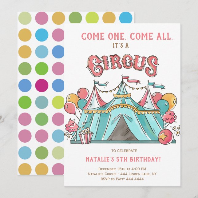 INVITACIÓN CIRCUS PARTIDO DEL CUMPLEAÑOS (Anverso / Reverso)